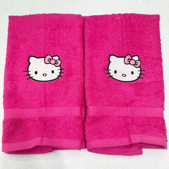 Hello Kitty Towels Embroidered Hand Towel Set Hot Pink Cute Girly Bathroom Decor - Picture 1 of 3